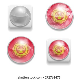 Set Isolated Vector Flag of Kyrgyzstan is made in form of realistic volume glass button plastic-based on white background for brochure, printed material, element, web site, Illustration, Image, Icon
