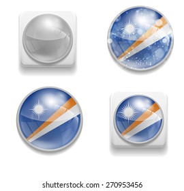 Set Isolated Vector Flag of the Marshall Islands in form of realistic volume glass button plastic-based on white background for brochure, printed material, element, web site, Illustration, Image, Icon