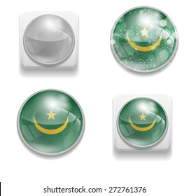 Set Isolated Vector Flag of Mauritania is made in form of realistic volume glass button plastic-based on white background for brochure, printed material, element, web site, Illustration, Image, Icon