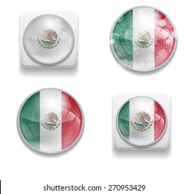 Set Isolated Vector Flag of Mexico is made in form of realistic volume glass button plastic-based on white background for brochures, printed materials, element, web site, Illustration, Image, Icon