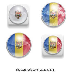 Set Isolated Vector The flag of Moldova is made in form of realistic volume glass button plastic-based on white background for brochure, printed material, element, web site, Illustration, Image, Icon