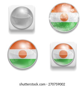Set Isolated Vector Flag of Niger is made in form of realistic volume glass button plastic-based on white background. Use for brochures, printed materials, element, web site, Illustration, Image, Icon
