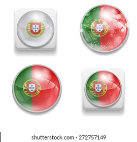 Set Isolated Vector Flag of Portugal is made in form of realistic volume glass button plastic-based on white background for brochure, printed material, element, web site, Illustration, Image, Icon