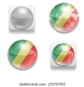 Set Isolated Vector Flag of the Republic of Congo is made in form of realistic volume glass button plastic-based on white background for brochure, printed, element, web site, Illustration, Image, Icon
