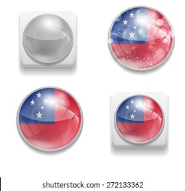 Set Isolated Vector Flag of Samoa is made in form of realistic volume glass button plastic-based on white background for brochures, printed materials, element, web site, Illustration, Image, Icon