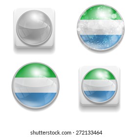 Set Isolated Vector Flag of Sierra Leone is made in form of realistic volume glass button plastic-based on white background for brochure, printed material, element, web site, Illustration, Image, Icon