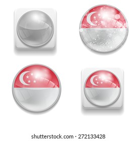 Set Isolated Vector Flag of Singapore is made in form of realistic volume glass button plastic-based on white background for brochures, printed materials, element, web site, Illustration, Image, Icon