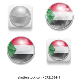 Set Isolated Vector Flag of Sudan is made in form of realistic volume glass button plastic-based on white background for brochures, printed materials, element, web site, Illustration, Image, Icon