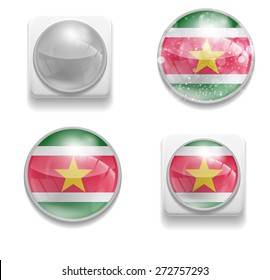 Set Isolated Vector Flag of Suriname is made in form of realistic volume glass button plastic-based on white background for brochure, printed material, element, web site, Illustration, Image, Icon