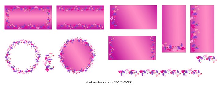 Set of isolated vector floral cards from abstract flowers. Set of floral vector banners for invitations, greetings