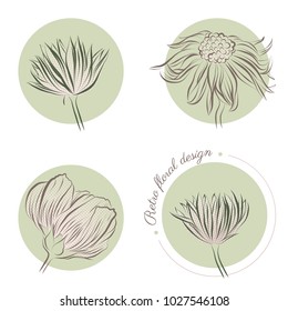 Set of isolated vector flowers in retro style