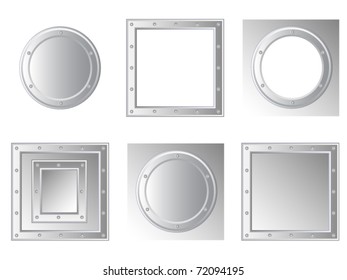 Set of isolated vector framework. Metal with rivets. Round and square.