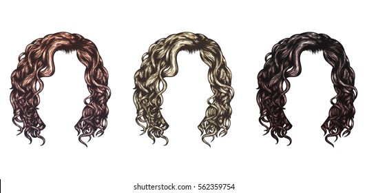 Set of isolated vector hairstyles in different colors.