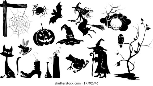 set of isolated vector halloween silhouettes