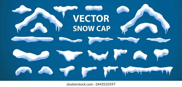 Set of isolated vector ice and snow shapes for house or home roof. Frost circle and rectangle shapes for new year and christmas.