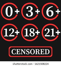 Set of isolated vector icons age restriction for video and other content, smoking areas, tobacco and alcohol shops etc