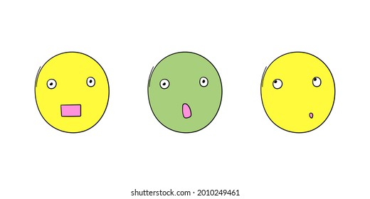 Set of isolated vector illustrations of facial expression on white background