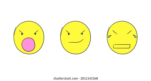 Set of isolated vector illustrations of facial expression on white background