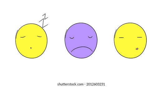 Set of isolated vector illustrations of facial expression on white background