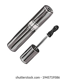 Set of isolated vector image of decorative cosmetics. Lipstick, mascara, eyebrow pencil, powder, concealer, Foundation. Advertising, cosmetics shop, banner. eps 10