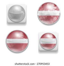 Set Isolated Vector Latvian flag is made in form of realistic volume glass button plastic-based on white background for brochures, printed materials, element, web site, Illustration, Image, Icon