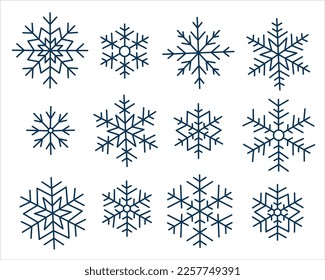 Set of isolated vector line illustration of snowflakes. Winter web design.