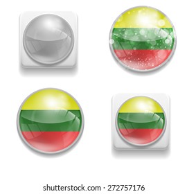 Set Isolated Vector Lithuanian flag is made in form of realistic volume glass button plastic-based on white background for brochure, printed material, element, web site, Illustration, Image, Icon