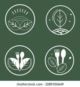 A set of isolated vector logos, labels, icons for advertising healthy food, natural ecological products. Icons, logo templates for decoration, shops, vegan, vegetarian products, web, menu design.