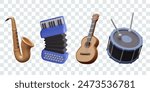 Set of isolated vector musical instruments of different types