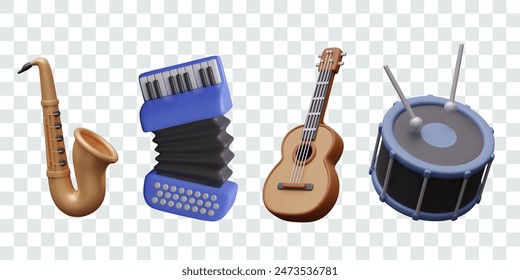 Set of isolated vector musical instruments of different types