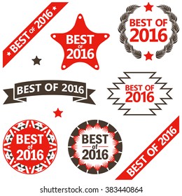 Set of Isolated Vector Print Stamps with Text "Best of 2016". Black and Red Elements on White. Vector Illustration for Label design