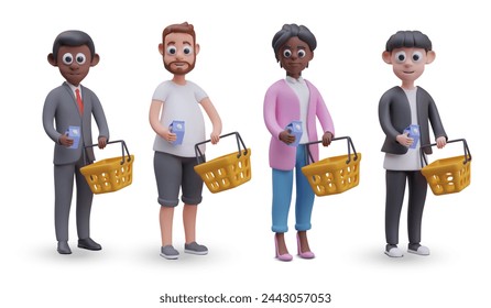 Set of isolated vector shoppers of different genders and races