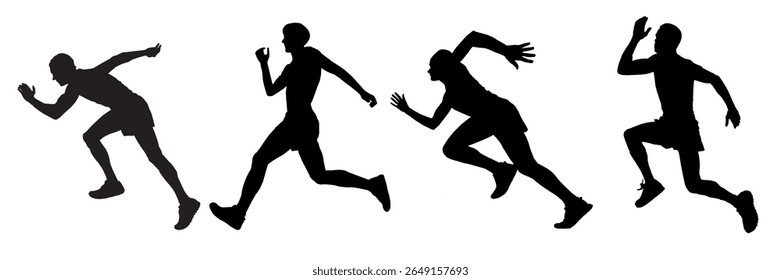 Conjunto de silhuetas vetoriais isoladas de run.Jogger grupo correr, correr, jogging pessoas, homens e mulheres conjunto de silhueta vetorial em fundo branco isolado.