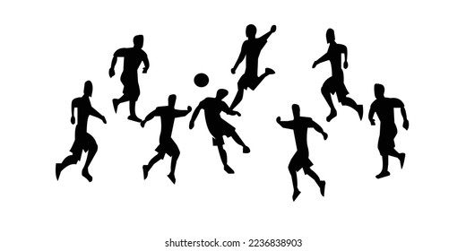 Set of isolated vector silhouettes, Soccer players, group of footballers
