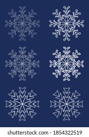 A set of isolated vector snowflakes for design. Symbol of snow, holiday, cold, frost. Winter design element.