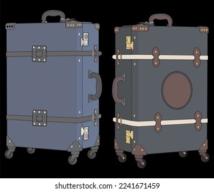 Set of isolated vector suitcase . Vector art for coloring book. Vector illustration suitcase on black background.
