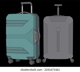 Set of isolated vector suitcase . Vector art for coloring book. Vector illustration suitcase on black background.
