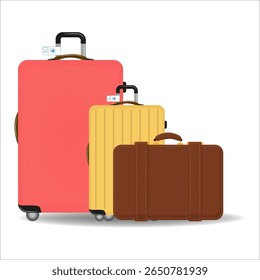 Set of isolated vector suitcases. Vector drawings for coloring. Vector illustration of a suitcase on a white background.