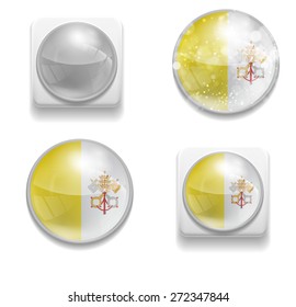 Set Isolated Vector Vatican flag is made in form of realistic volume glass button plastic-based on white background for brochure, printed material, element, web site, Illustration, Image, Icon