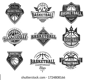 Set of isolated vector vintage basketball emblem