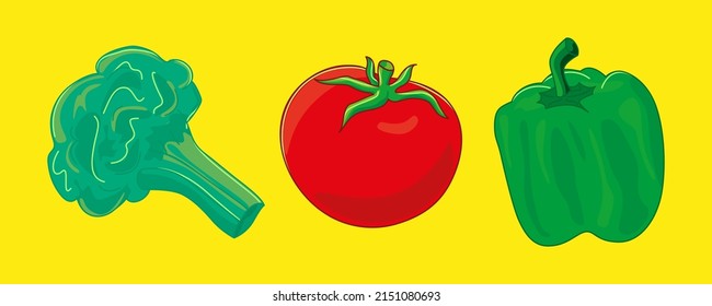 Eine Reihe von Illustrationen zum Thema Gemüse. Tomaten, Paprika und Salat