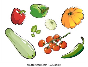 set of isolated vegetables part 1.  illustration in aquarelle style.