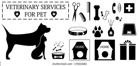 set isolated veterinary objects for pet care
