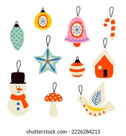 set of isolated vintage cute Christmas ornaments