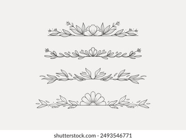 set of isolated vintage flower line divider border vector