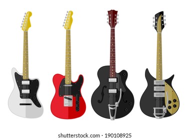 Set of isolated vintage guitars. Flat design. Vector illustration. 