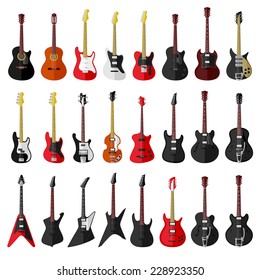 Set of isolated vintage guitars. Flat design. Vector illustration 