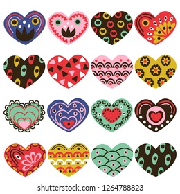 set of isolated vintage hearts  - vector illustration, eps
