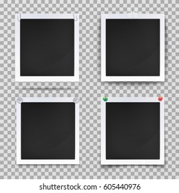 Set of isolated vintage photography empty frames or blank photo or image backdrop. Retro camera picture for wall decoration, old square shaped framework for portrait. Gallery object theme