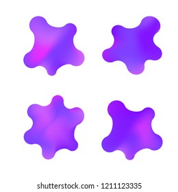 Set isolated violet elements of holographic chameleon design palette of shimmering colors. Modern abstract pattern, colorful fluid paint design. Trendy art background. Gradient futuristic shapes